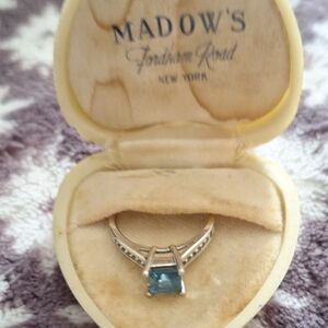 Modern Blue AQUAMARINE and Gold Ring 14KG with Intricate Design